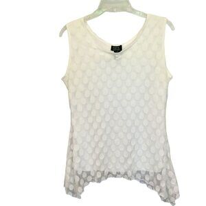 Shannon Ford White Blouse Polka Dot Lace Overlay Sleeveless Lined Women's Medium